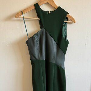 Jay Godfrey Green Asymmetrical Cutout Gown w/ Faux Leather Bodice | Size 0